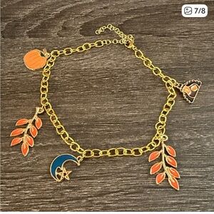 New Set of 2 Handmade Fall Charm Bracelets Pumpkin Leaf & Acorn